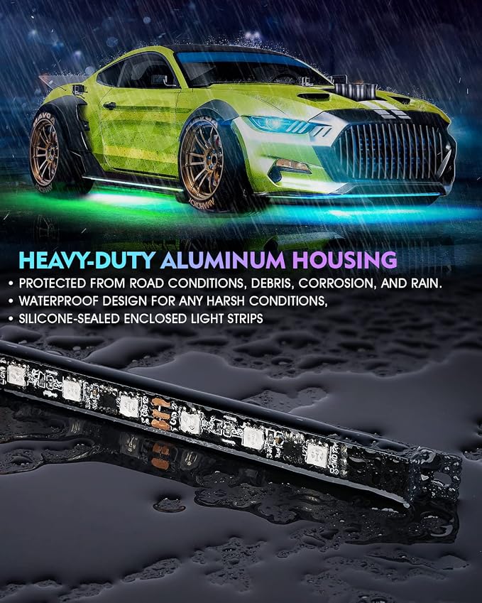 Xprite Aluminum Dreamcolor Car Underglow Light Bar, Bluetooth Underbody Chasing Dancing Neon Accent Lighting LED Rigid Lightbar 6 Pcs, Silicone Sealed Waterproof RGB Glow Lights Kit for Trucks SUV