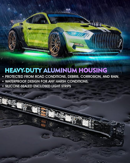 Xprite Aluminum Dreamcolor Car Underglow Light Bar, Bluetooth Underbody Chasing Dancing Neon Accent Lighting LED Rigid Lightbar 6 Pcs, Silicone Sealed Waterproof RGB Glow Lights Kit for Trucks SUV