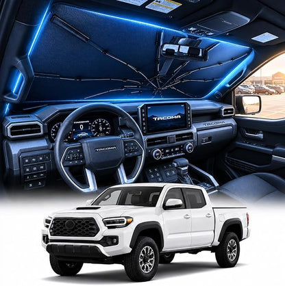 [2026 Upgraed] DooGooCoo Windshield Sun Shade Umbrella for Toyota Tacoma [100% Sunlight Blocked, Ice Crystal Cool] Sunshade for Car Windshield for Tacoma Sun Shade 2016-2026, Custom Fit for Tacoma.