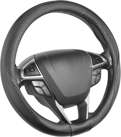SEG Direct Steering Wheel Cover 14.5-15 inch (37-39 cm) Medium Size, Microfiber Leather, Non-Slip Comfortable Grip, Fits Cars Trucks SUVs, Black
