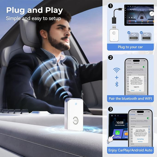 Wireless Carplay Adapter for iPhone, Convert Wired Car Play to Wireless, 2 in 1 Plug and Play Mini CarPlay and Android Auto Adapter for iOS 10 Android 11 +, Cars with Built-in Carplay (Off White)
