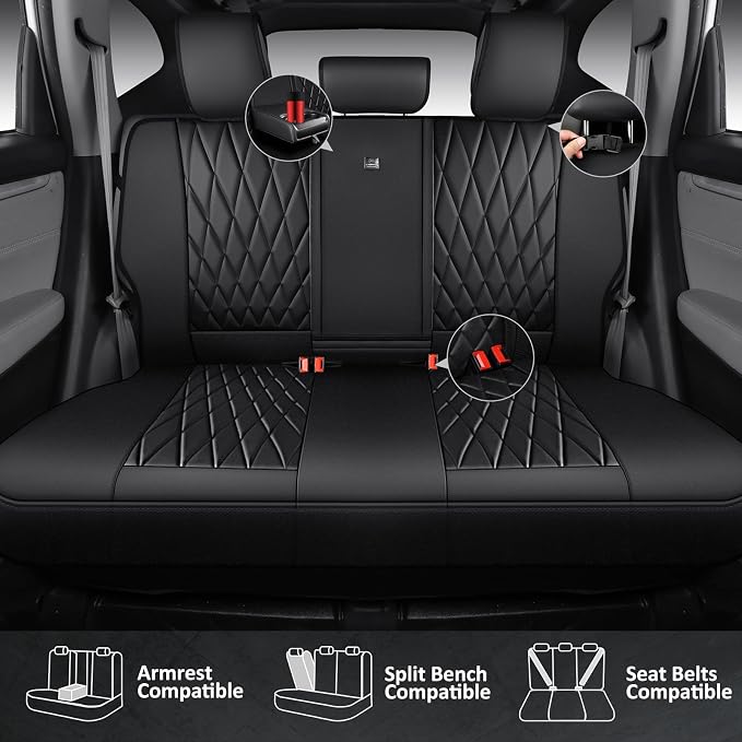CAR PASS CRV Seat Covers Full Set Custom Fit for Honda CRV HRV 2017-2022, CR-V HR-V Luxury Premium Waterproof Nappa Leather Seat Covers, Anti-Slip Comfortable Airbag Compatible Full Black