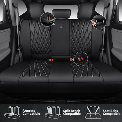 CAR PASS CRV Seat Covers Full Set Custom Fit for Honda CRV HRV 2017-2022, CR-V HR-V Luxury Premium Waterproof Nappa Leather Seat Covers, Anti-Slip Comfortable Airbag Compatible Full Black