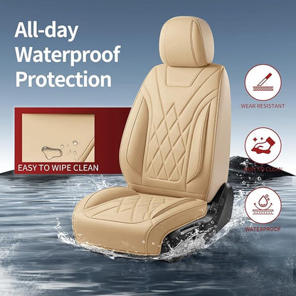 Car Seat Covers Compatible with Hyundai Accent 2017-2026 - Waterproof & Breathable Luxury Leather All-Weather Seat Cushions Protectors, Airbag Compatible, Only 2 Front seat Covers (Beige)