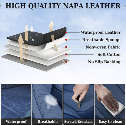 Coverado Seat Covers, Car Seat Covers Full Set, Leather Seat Covers for Cars, Car Seat Protector, Blue Car Seat Covers Front Seats and Back Seats Universal Fit for Most Cars