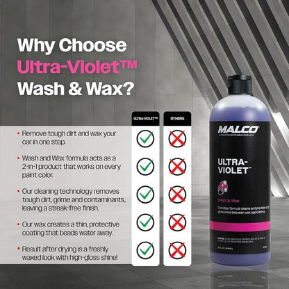 Malco Ultra Violet Premium Wash'n Wax – Best 2-In-1 Car Wash and Wax/Cleans and Provides A Durable, High-Gloss Shine in One Fast and Easy Step / 1 Gallon (107101)