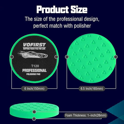 6 Inch Buffing Pads, 3 Pack Polishing Pad Green T120 High-Density Buffing Sponge Pads for Car Buffer Polisher Compounding, Polishing & Waxing