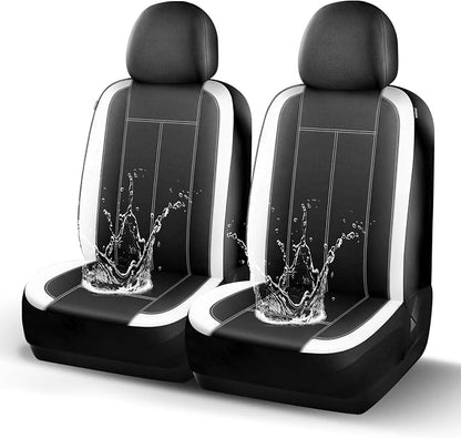 HChengkikz Car Seat Covers Front Seat, Waterproof Neoprene Seat Covers, Car Seat Cover Airbag Compatible, Universal Automotive Comfort for Most Cars, Trucks, SUVs (Black + White)