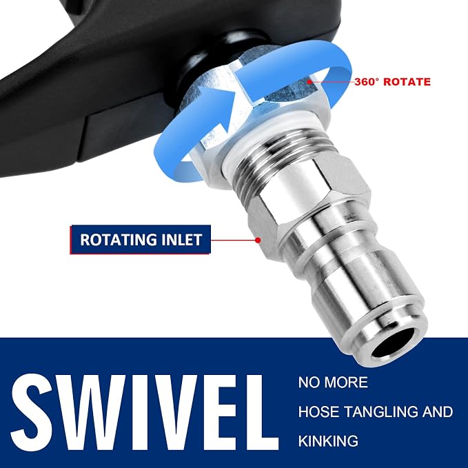 Short Pressure Washer Gun with Swivel,Spray Handle with 3/8'' Quick Connect, Car Wash Gun for Foam Cannon,M22 14mm and M22 15mm Fittings,1/4" Quick Connector