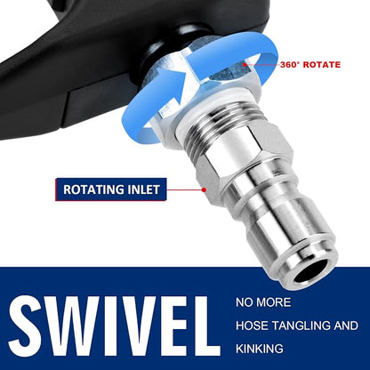Short Pressure Washer Gun with Swivel,Spray Handle with 3/8'' Quick Connect, Car Wash Gun for Foam Cannon,M22 14mm and M22 15mm Fittings,1/4" Quick Connector
