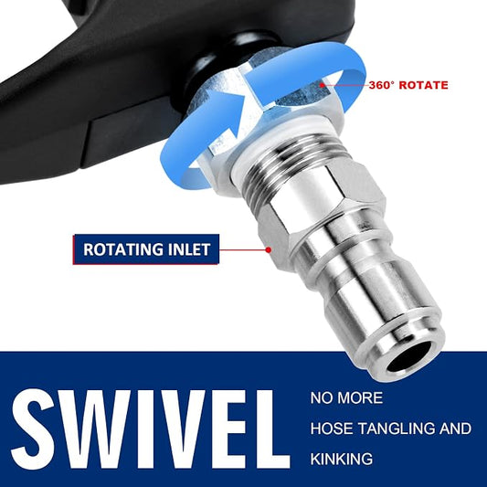 Short Pressure Washer Gun with Swivel,Spray Handle with 3/8'' Quick Connect, Car Wash Gun for Foam Cannon,M22 14mm and M22 15mm Fittings,1/4" Quick Connector