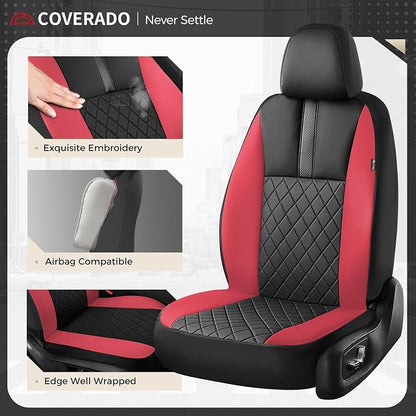 Coverado Car Seat Covers Full Set, Automotive Leather Seat Covers for Car，Universal Fit Front Back Seat Cover, Non-Slip Waterproof Breathable Car Seat Protector