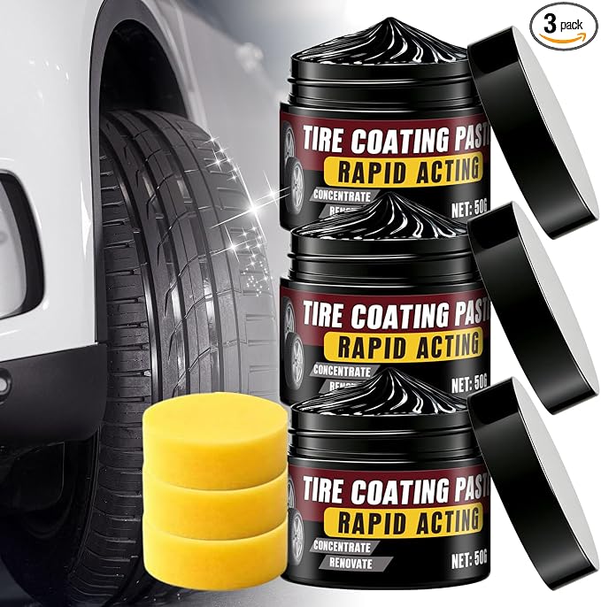 3PCS Tire Coating Paste, Tire Polishing Paste, Car Tire Shine with Sponge, Long-Lasting, UV Protection & Weather Resistant Tire Coating for Car, Truck, Motorcycle, RV