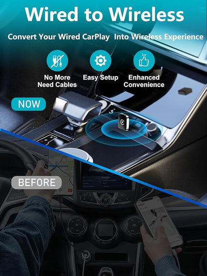 CarPlay Adapter for iPhone, Wireless Car Play Adapter, Converts OEM Wired Apple CarPlay to Wireless, Extension USB & USB-C/Type-C, Low Latency