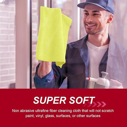 Oudain 200 Pcs Microfiber Cleaning Cloth 16x16 Inch Microfiber Towels for Car Ultra Absorbent Cleaning Rags Reusable Lint Free Streak Free Detailing Towel for Car Washing Drying Dusting (Yellow)