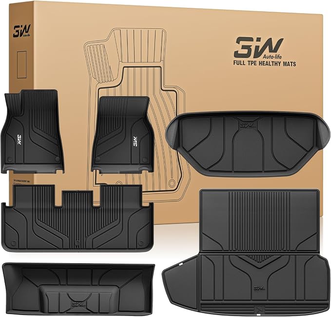 3W Floor Mats & Cargo Liner Fit for Tesla Model S 2021-2025 All Weather TPE Custom Fit Floor Liners for 1-3 Rows and Trunk Full Set Car Mats, Model S Accessories, Black