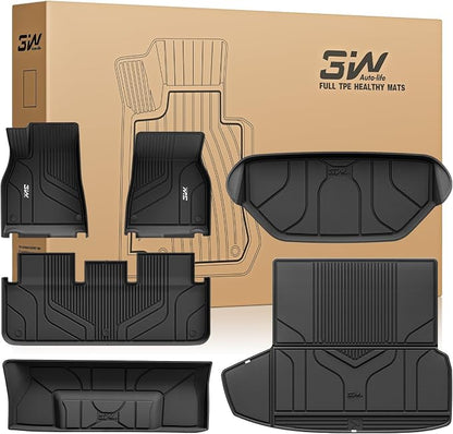 3W Floor Mats & Cargo Liner Fit for Tesla Model S 2021-2025 All Weather TPE Custom Fit Floor Liners for 1-3 Rows and Trunk Full Set Car Mats, Model S Accessories, Black