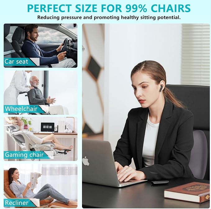 FLORICH Car Seat Cushion and Back Support for Office Chair Memory Foam Chair Cushions Pressure Relief Seat Pads with Gel Massage Point Lumbar Support (Light Grey)
