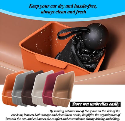Car Trash Can, 2PCS Portable Silicone Leakproof Vehicles Side Door Storage Garbage Can, Multifunctional Automotive Interior Trash Bin, Universal for Automobile Truck SUV (Amber Brown)