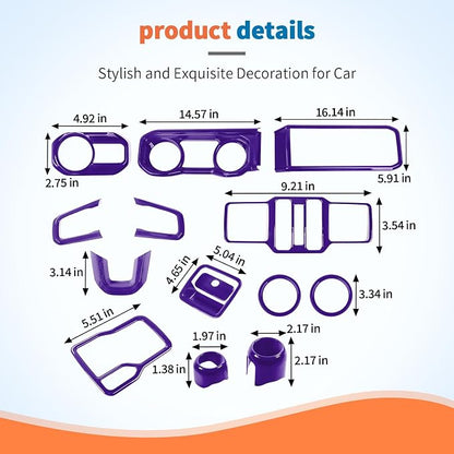 JeCar 14-Piece Purple Interior Accessories Trim Kit for 2024-2025+ Jeep Wrangler JL 4XE Gladiator JT- Center Console Dash Panel Interior Upgrade