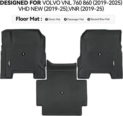 Floor Mats for Volvo VNL 760 860 (2019-25),VHD New (2019-25),VNR (2019-25), All Weather TPE Protector for Volvo VNL Accessories