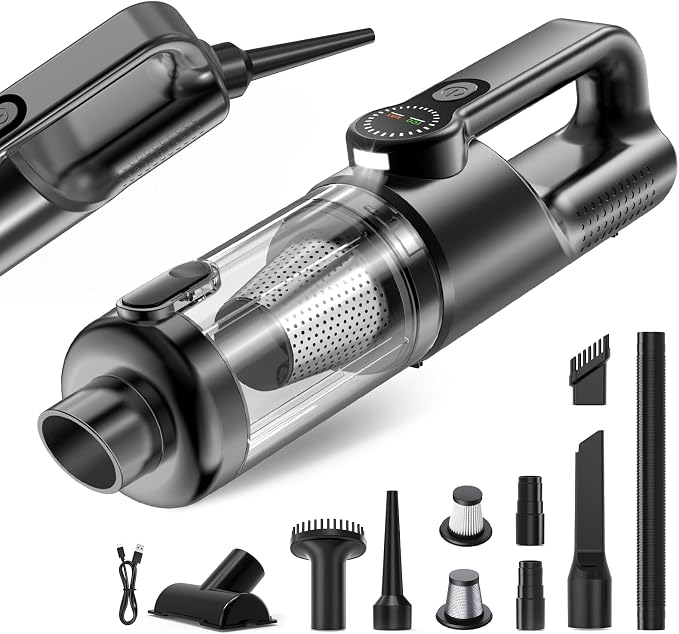 Car Vacuum Portable Cordless-19000 Pa 4 in 1 Handheld Vacuum Cordless Brushless Motor with LED Light and Multi-Nozzles, One-Touch dust Removal for Car, Home, Office, Pet, Black