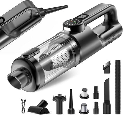 Car Vacuum Portable Cordless-19000 Pa 4 in 1 Handheld Vacuum Cordless Brushless Motor with LED Light and Multi-Nozzles, One-Touch dust Removal for Car, Home, Office, Pet, Black