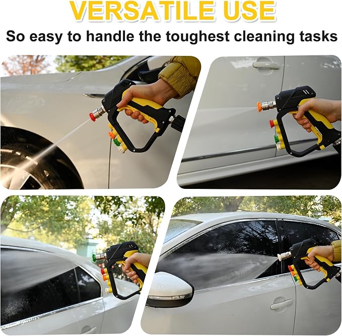 BEAR FORCE High Pressure Washer Short Spray Gun Inlet M22-ID14mm Max 5000 PSI with Nozzle Tips Holder & M22-15mm Connector & 3/8'' Quick Connector Swivel, Power Washer Gun Compatible with Foam Cannon