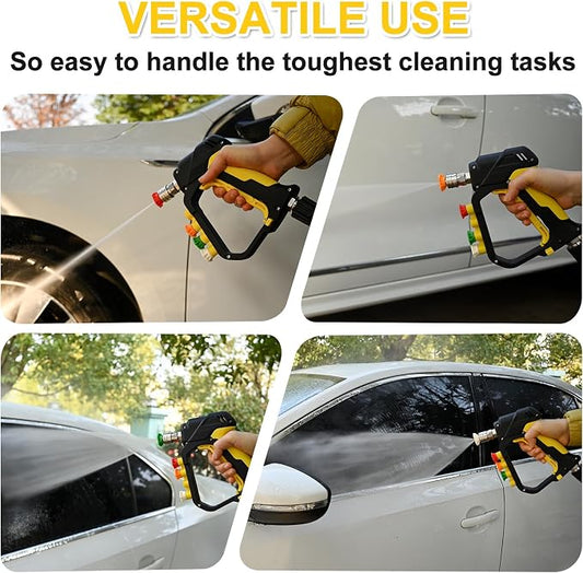 BEAR FORCE High Pressure Washer Short Spray Gun Inlet M22-ID14mm Max 5000 PSI with Nozzle Tips Holder & M22-15mm Connector & 3/8'' Quick Connector Swivel, Power Washer Gun Compatible with Foam Cannon