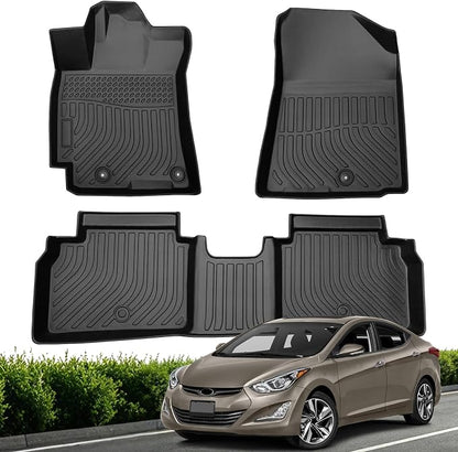 Floor Mats for Hyundai Elantra 2016 2015 2014 2013 2012 2011, All Weather TPE Floor Liners Custom Fit Elantra Heavy Duty Mats 1st & 2nd Row Accessories Odorless Anti Slip Black
