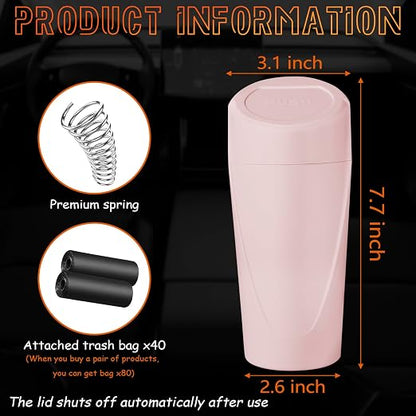 Car Trash Can with Lid-2Pack, Leakproof Garbage Can with 80 Attached Trash Bags, Mini Essential Car Accessories for Interior for Car, Home, Office（Sakura Pink）