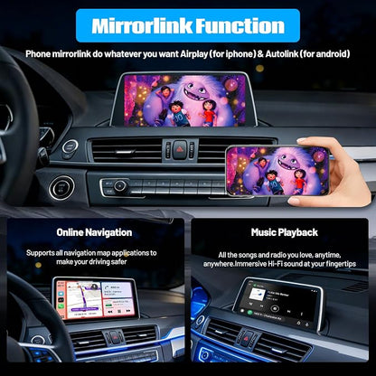 Wireless CarPlay Android Auto Retrofit Kit for BMW CIC System 1/2/3/4/5/7seriers X1/X3/X5/X6/E60/E61/E81/E90/F07/F10/F11/E84/E71/F25/E70 2008-2012,Support OEM Controls, Airplay Mirror,Reverse Camera