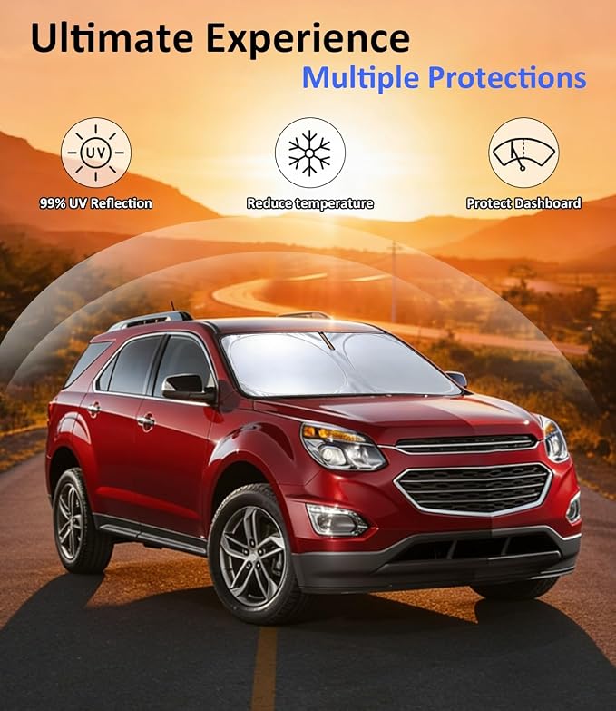 Windshield Sun Shade for 2010-2017 Chevy Equinox Accessories, Car Front Window Sun Visor & Heat Shield | 240T Sunshade Protection Blocks UV Rays Keep Your Car Cooler