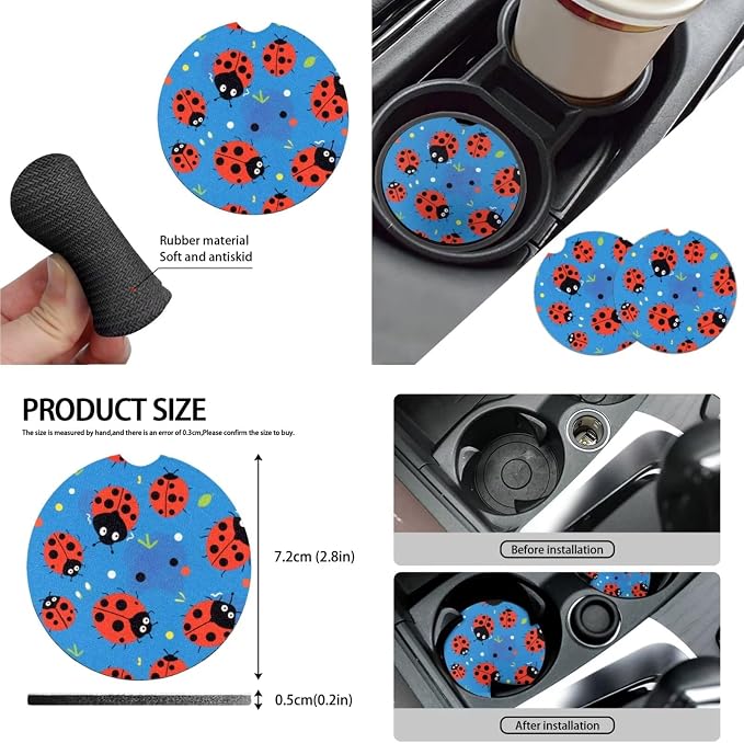 Ladybug Auto Interior Seat Cover 10 Pack, Blue Lady Bug Universal Fit for Most Vehicles, Cartoon Ladybug Dots Split Back Bench Seat Cover Seatbelt Pads Keychain