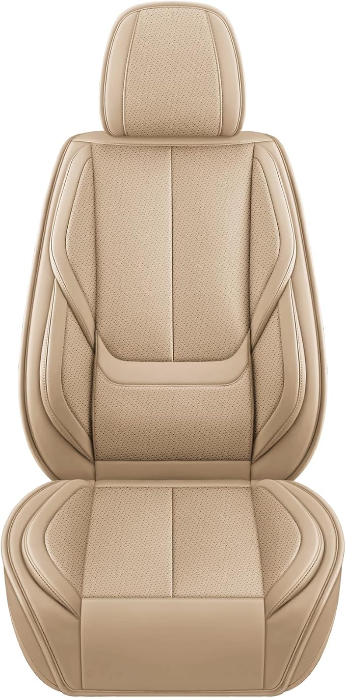 MINGBRON Car Seat Covers Full Set,Black Beige Car Seat Cover, Car Seat Protector Waterproof, Nappa Leather Car Seat Cushion, Fit for Most Cars
