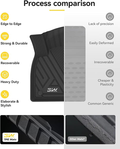 3W Floor Mats Compatible for Volkswagen Tiguan 2018-2024 (Fit 5 Seats), TPE Custom Fit All Weather Floor Liner 1st & 2nd Row Full Set Car Liners, Black