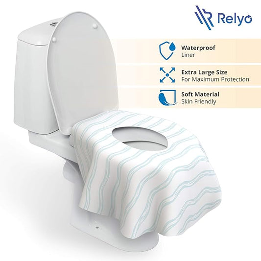 Relyo Disposable Toilet Seat Cover for Travel – 20 Pack with Covers Wrapped in Sets of 2, Non-Flushable Liners, Fits Most Seats – Kids, Toddlers, Adults (Waves, 20)