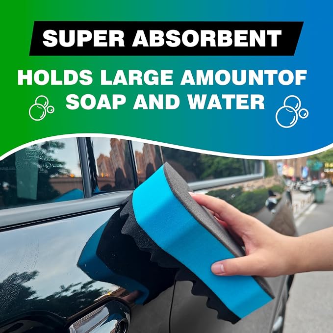 Three Texture Car Wash Sponge - Multi Purpose Bug Remover Scrubbing Side Soft Sea Sponge - Ultra Scrub Car Cleaning Sponges Wash Bucket Accessory - 3Pack