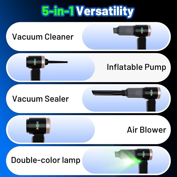 GcdPai Handheld Car Vacuum Cordless 20000PA Powerful Small Portable Rechargeable Vacuum Cleaner with LED Light Mini Vacuum for Car, Home, Office, Keyboard, Pet (Black Gold)