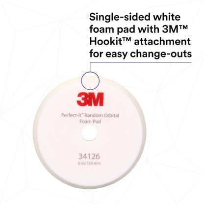 3M Perfect-It Random Orbital Foam Compounding Pad, 6"/150 mm, White, 34126, for Automotive Compounding and Polishing