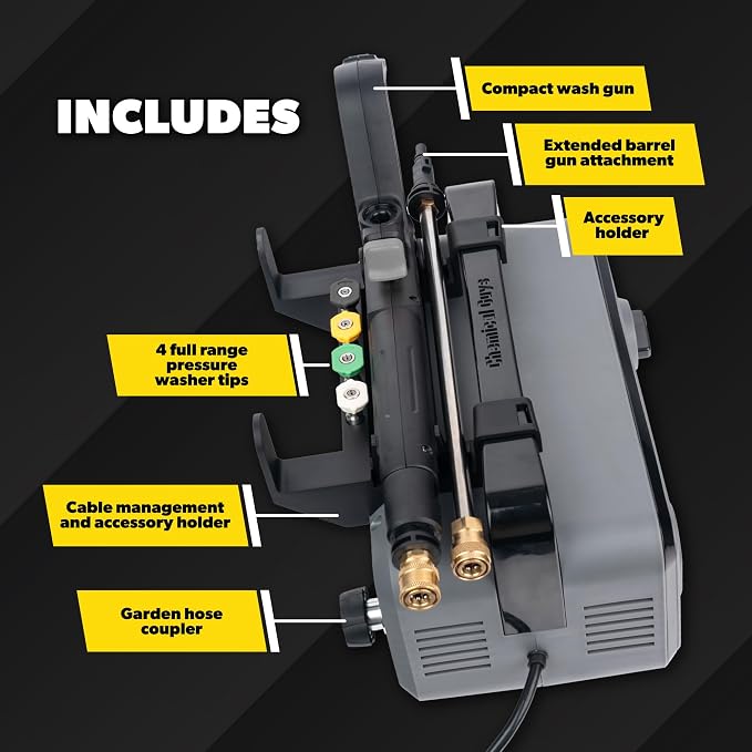 Chemical Guys Electric Pressure Washer PM2000 PRO – 2030 PSI, 1.77 GPM, 25’ Flex Hose, Compact Design, 360° Casters, Standard Connections, Cable Storage – EQP411