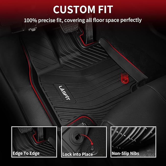 LASFIT Floor Mats for Toyota Grand Highlander 2024 2025 with Subwoofer (Include Hybrid), Trunk Mat Cargo Liner and Seat Back Covers TPE All Weather, Black