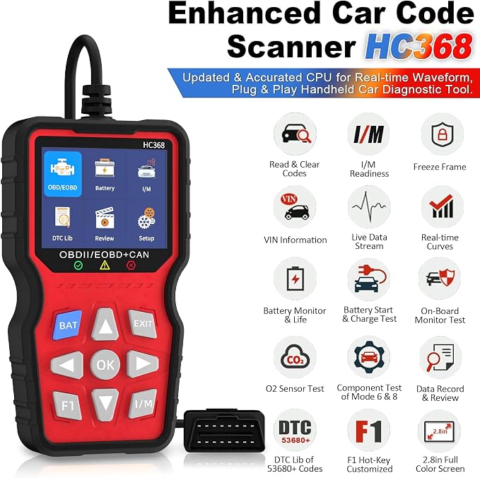OBD2 Scanner Professional, Car Diagnostic Tool with Live Data & Battery Tester – Works for BMW, Audi, Mercedes, VW & All Cars 10 Modes, Check Engine Light Reader, Oil Reset, Smog Test