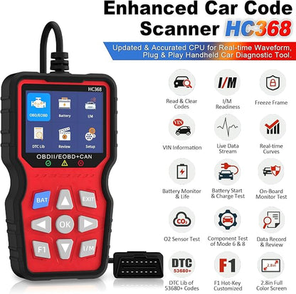 OBD2 Scanner Professional, Car Diagnostic Tool with Live Data & Battery Tester – Works for BMW, Audi, Mercedes, VW & All Cars 10 Modes, Check Engine Light Reader, Oil Reset, Smog Test