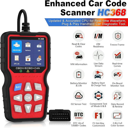 OBD2 Scanner Professional, Car Diagnostic Tool with Live Data & Battery Tester – Works for BMW, Audi, Mercedes, VW & All Cars 10 Modes, Check Engine Light Reader, Oil Reset, Smog Test