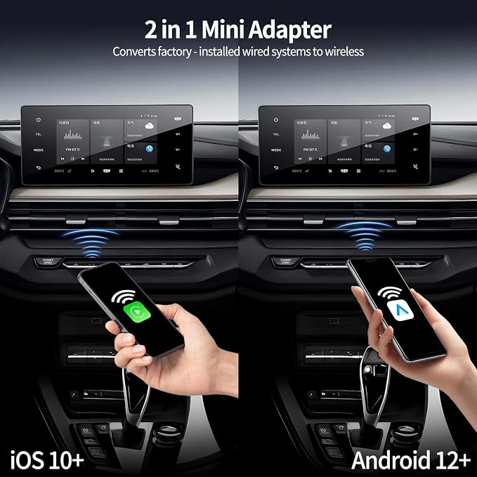 Wireless CarPlay Adapter for iPhone/Android,Mini Upgraded Wired to Wireless Adapter for Apple Car Play,Android Auto Plug and Play Stable Connection,No Latency for iOS 10+ Android 11+ to Screen w/USB C