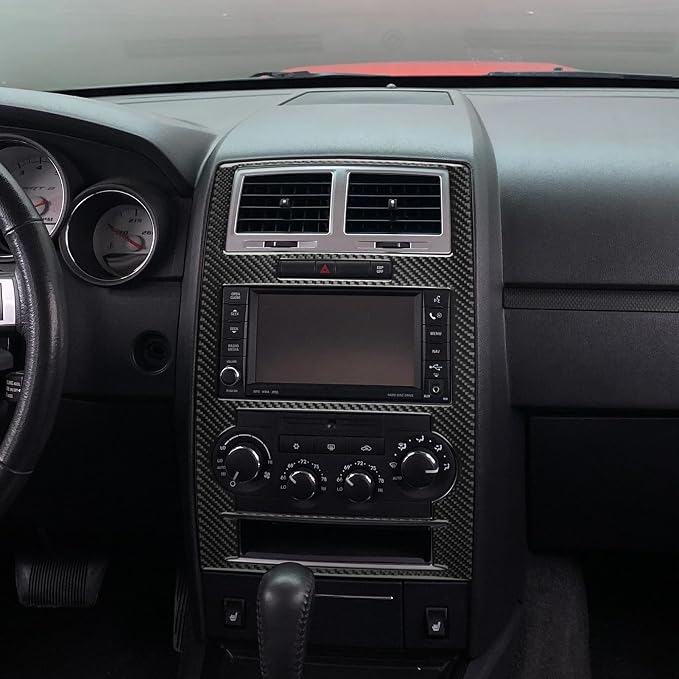 Car Center Console Frame Sticker Real Quality Carbon Fiber Trim Compatible with Dodge Charger 2008 2009 2010 Premium Interior Accessories Decor Decal Black