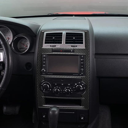 Car Center Console Frame Sticker Real Quality Carbon Fiber Trim Compatible with Dodge Charger 2008 2009 2010 Premium Interior Accessories Decor Decal Black