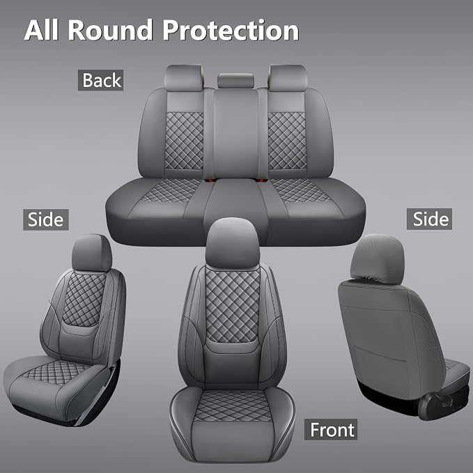 Full Coverage Leather Car Seat Covers Full Set,Waterproof Seat Covers for Cars,SUVs Trucks, Car Seat Cushion,Car Seat Protector with 5 Seats (Grey, Full Set(Front and Rear-5 Seats))