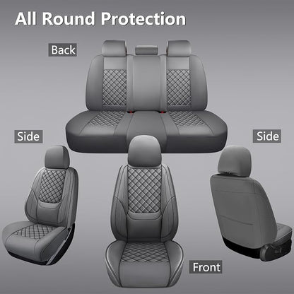 Full Coverage Leather Car Seat Covers Full Set,Waterproof Seat Covers for Cars,SUVs Trucks, Car Seat Cushion,Car Seat Protector with 5 Seats (Grey, Full Set(Front and Rear-5 Seats))